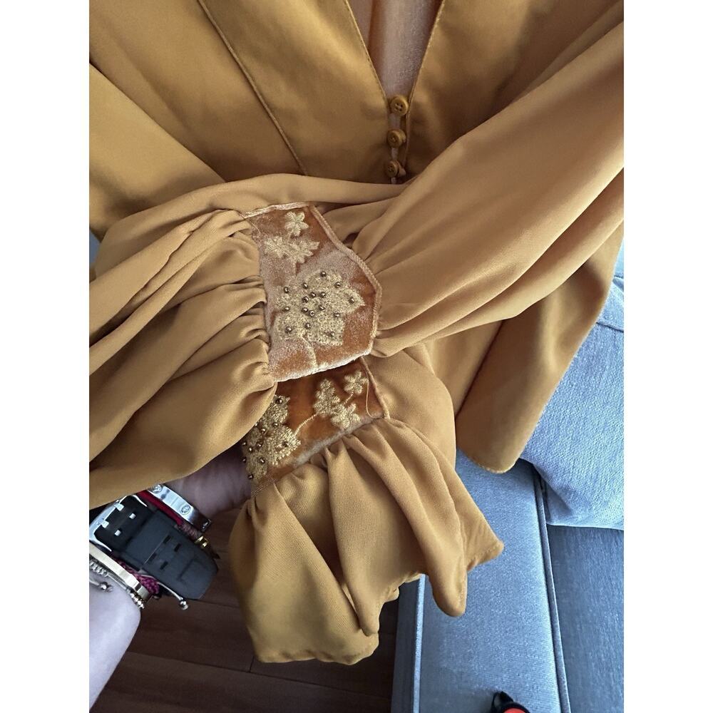Vtg Y2K Velvet Embroidered Top Yellow L Whimsigoth Western - Picture 2 of 11